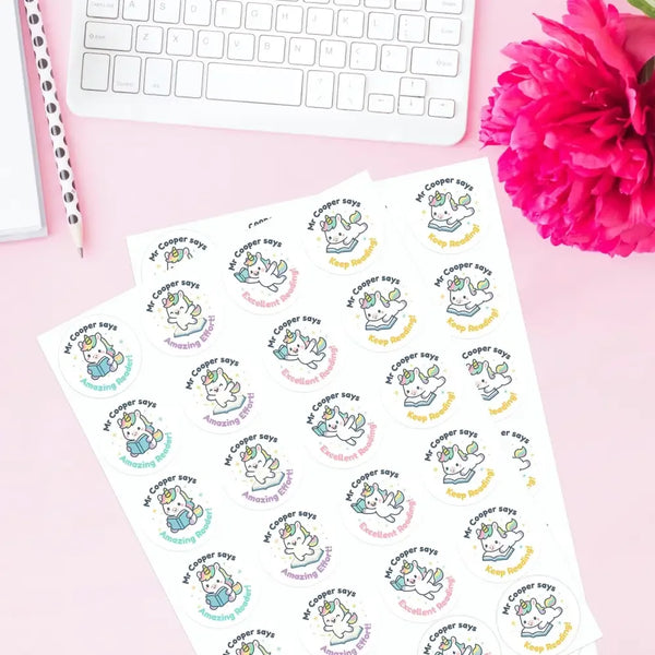 Personalised Unicorn Reading Stickers for Teachers – Cute Literacy Reward Stickers - Sticksy Prints Australia