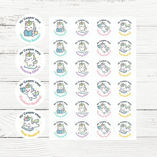 Personalised Unicorn Reading Stickers for Teachers – Cute Literacy Reward Stickers - Sticksy Prints Australia