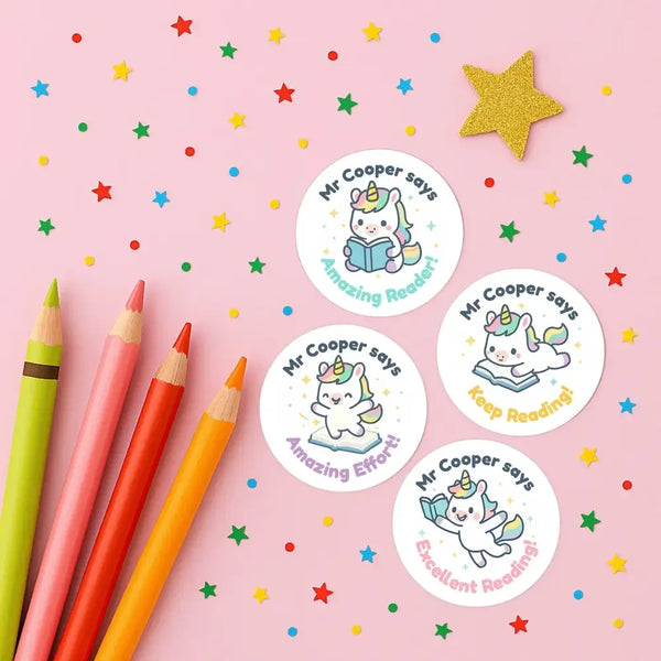 Personalised Unicorn Reading Stickers for Teachers – Cute Literacy Reward Stickers - Sticksy Prints Australia