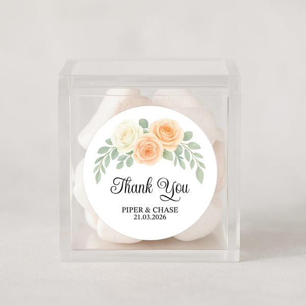 Personalised Wedding Thank You Stickers | Apricot & Ivory Rose Floral Design
