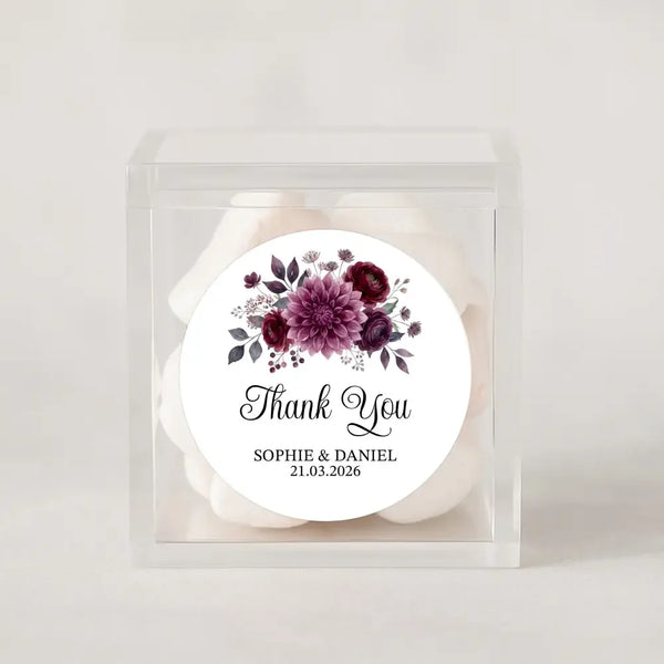 Personalised Wedding Thank You Stickers | Burgundy & Plum Floral Design - Sticksy Prints Australia