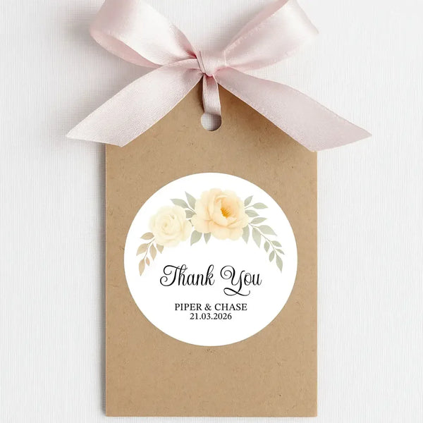 Personalised Wedding Thank You Stickers | Cream & Ivory Rose Floral Design - Sticksy Prints Australia