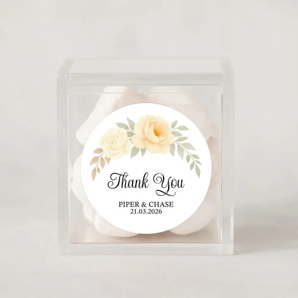 Personalised Wedding Thank You Stickers | Cream & Ivory Rose Floral Design - Sticksy Prints Australia