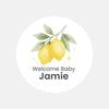 Personalised Welcome Baby Lemon Stickers – Watercolour Citrus Gender-Neutral Favour Labels - Sticksy Prints Australia