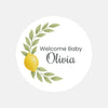 Personalised Welcome Baby Lemon Stickers with Greenery – Watercolour Citrus Favour Labels - Sticksy Prints Australia