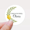 Personalised Welcome Baby Lemon Stickers with Greenery – Watercolour Citrus Favour Labels - Sticksy Prints Australia