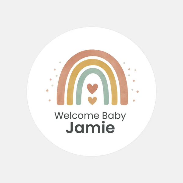 Personalised Welcome Baby Rainbow Stickers – Scandi Pastel Gender-Neutral Favour Labels - Sticksy Prints Australia