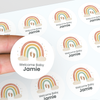 Personalised Welcome Baby Rainbow Stickers with Footprints – Scandi Pastel Gender-Neutral Favour Labels