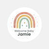 Personalised Welcome Baby Rainbow Stickers with Hanging Stars – Scandi Pastel Gender-Neutral Favour Labels
