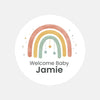 Personalised Welcome Baby Rainbow Stickers with Hanging Stars – Scandi Pastel Gender-Neutral Favour Labels - Sticksy Prints Australia
