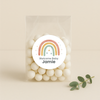 Personalised Welcome Baby Rainbow Stickers with Hanging Stars – Scandi Pastel Gender-Neutral Favour Labels