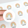 Personalised Welcome Baby Rainbow Stickers with Sunshine Rays – Scandi Pastel Gender-Neutral Favour Labels - Sticksy Prints Australia