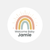 Personalised Welcome Baby Rainbow Stickers with Sunshine Rays – Scandi Pastel Gender-Neutral Favour Labels