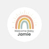 Personalised Welcome Baby Rainbow Stickers with Sunshine Rays – Scandi Pastel Gender-Neutral Favour Labels - Sticksy Prints Australia