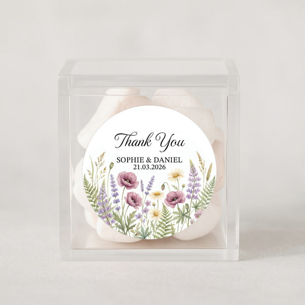 Personalised Wildflower Wedding Thank You Stickers | Rustic Meadow Favour Labels