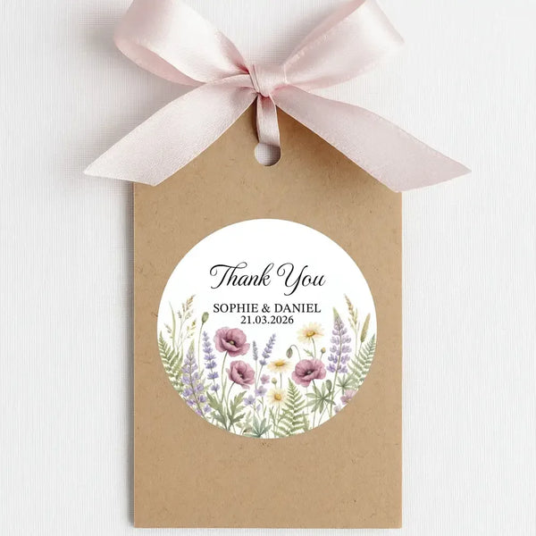Personalised Wildflower Wedding Thank You Stickers | Rustic Meadow Favour Labels - Sticksy Prints Australia