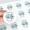 Personalised Winter Blue Bridal Shower Thank You Stickers – Custom Name & Date – Watercolour Floral Favour Labels