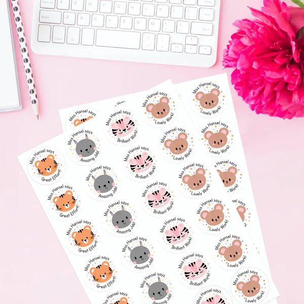 Personalised Woodland Animal Teacher Reward Stickers