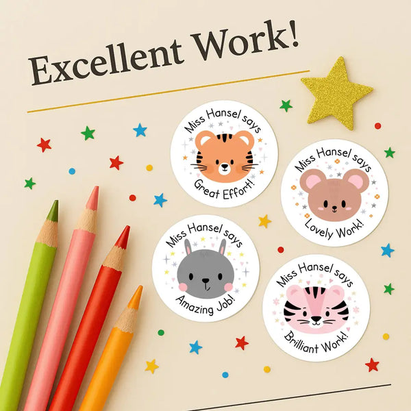 Personalised Woodland Animal Teacher Reward Stickers