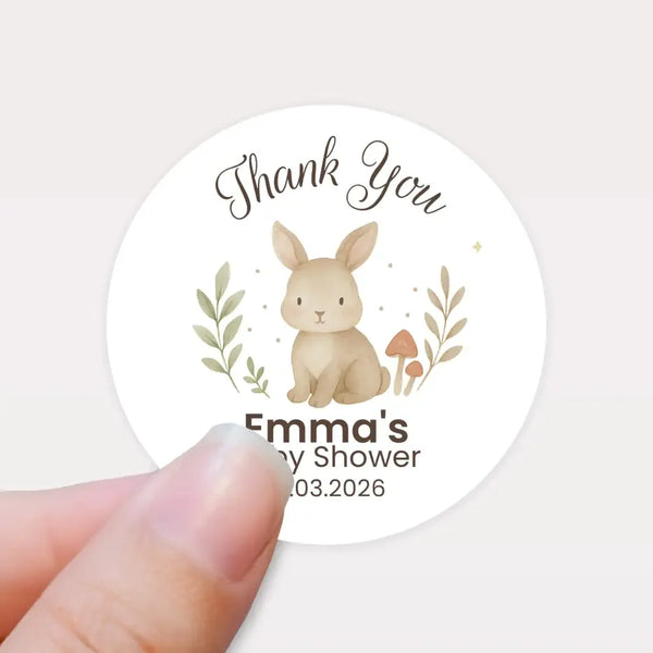 Personalised Woodland Bunny Baby Shower Thank You Stickers – Watercolour Rabbit Favour Labels - Sticksy Prints Australia