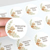 Personalised Woodland Mushroom Welcome Baby Stickers – Watercolour Forest Gender-Neutral Favour Labels