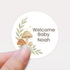 Personalised Woodland Mushroom Welcome Baby Stickers – Watercolour Forest Gender-Neutral Favour Labels