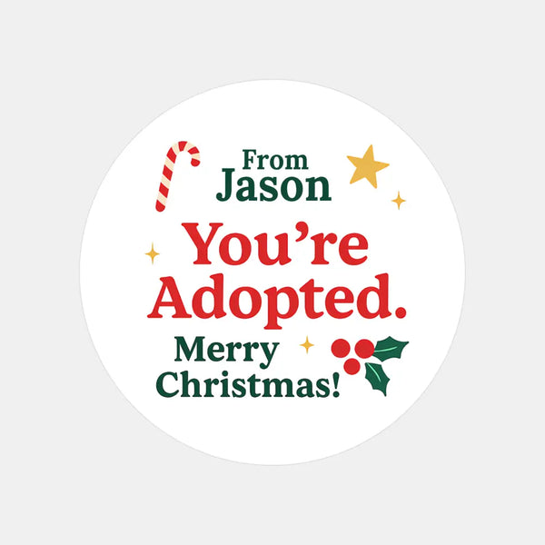 Personalised You’re Adopted. Merry Christmas! Stickers Labels