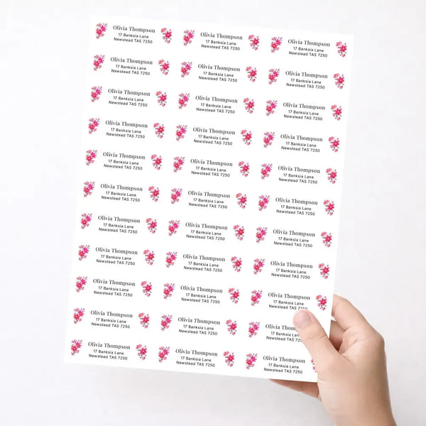 Pink Floral Personalised Address Labels 70 × 25 mm | Classic Flower Return Address Stickers - Sticksy Prints Australia