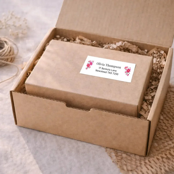 Pink Floral Personalised Address Labels 70 × 25 mm | Classic Flower Return Address Stickers - Sticksy Prints Australia