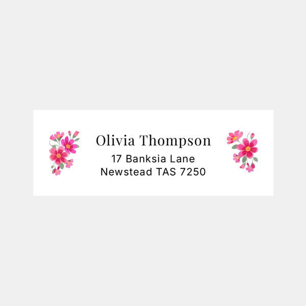 Pink Floral Personalised Address Labels 70 × 25 mm | Classic Flower Return Address Stickers