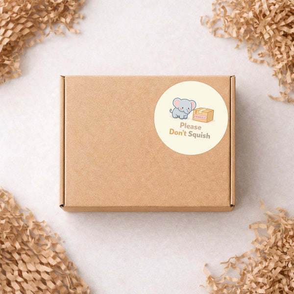 Please Don’t Squish Stickers | Cute Elephant Fragile Parcel Labels for Small Businesses