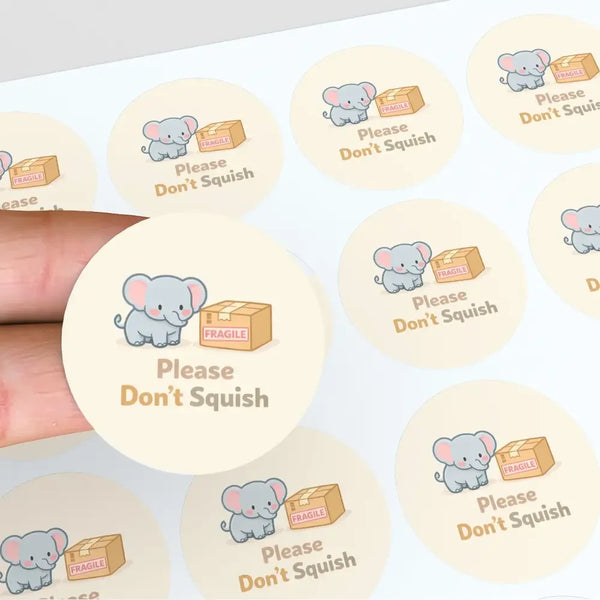 Please Don’t Squish Stickers | Cute Elephant Fragile Parcel Labels for Small Businesses - Sticksy Prints Australia