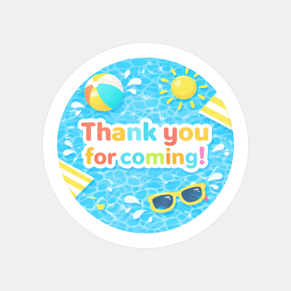 Pool Party Thank You Stickers for Kids | Summer Birthday Party Favour Labels