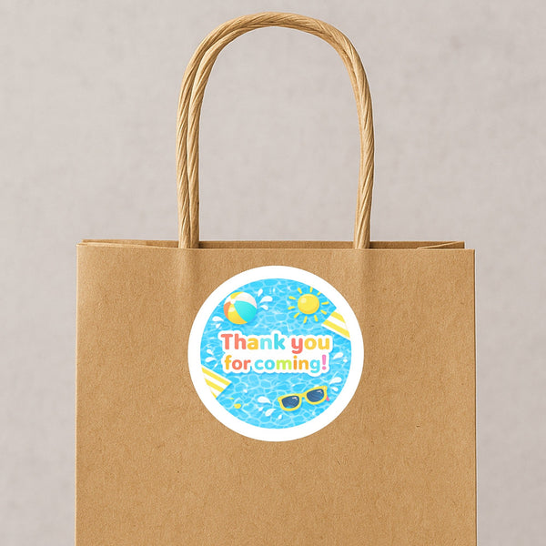Pool Party Thank You Stickers for Kids | Summer Birthday Party Favour Labels
