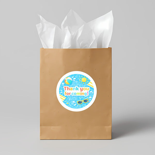 Pool Party Thank You Stickers for Kids | Summer Birthday Party Favour Labels