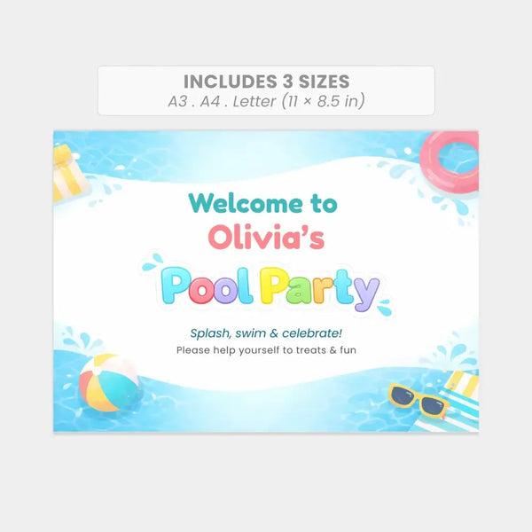 Pool Party Welcome Sign Printable | Editable Canva Template | Kids Pool Party Sign | A3 A4 US Letter - Sticksy Prints Australia