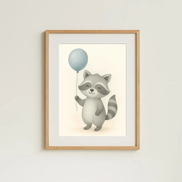Raccoon Nursery Wall Art Print – Woodland Animal Watercolour (Digital Download)