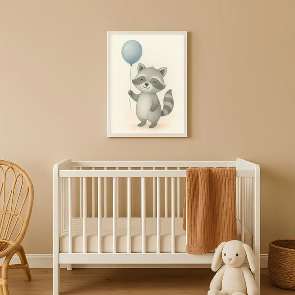 Raccoon Nursery Wall Art Print – Woodland Animal Watercolour (Digital Download)