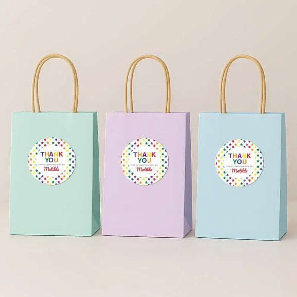 Rainbow Stars Thank You Stickers – Custom Name Kids Birthday Party Favour Labels - Sticksy Prints Australia