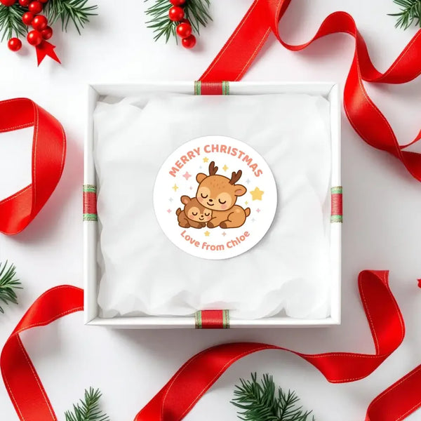 Reindeer Christmas Stickers – Personalised Name Label - Sticksy Prints Australia