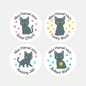 Personalised Russian Blue Cat Teacher Reward Stickers – Classroom Motivation & Praise