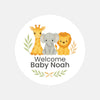 Safari Baby Shower Stickers – Personalised Giraffe Elephant Lion Welcome Baby Labels