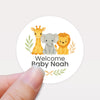 Safari Baby Shower Stickers – Personalised Giraffe Elephant Lion Welcome Baby Labels