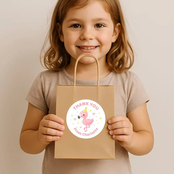 Safari Party Animal Thank You Stickers – Flamingo, Rhino, Toucan & Cheetah | Personalised Party Favour Labels - Sticksy Prints Australia