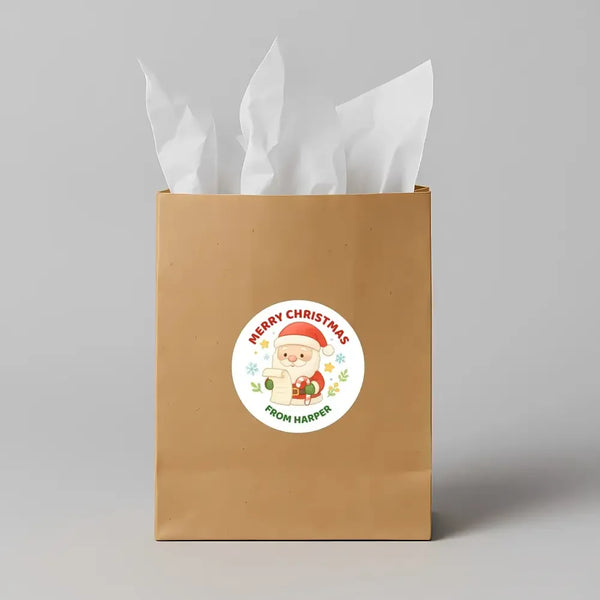 Santa Christmas Stickers – Personalised Name Label - Sticksy Prints Australia