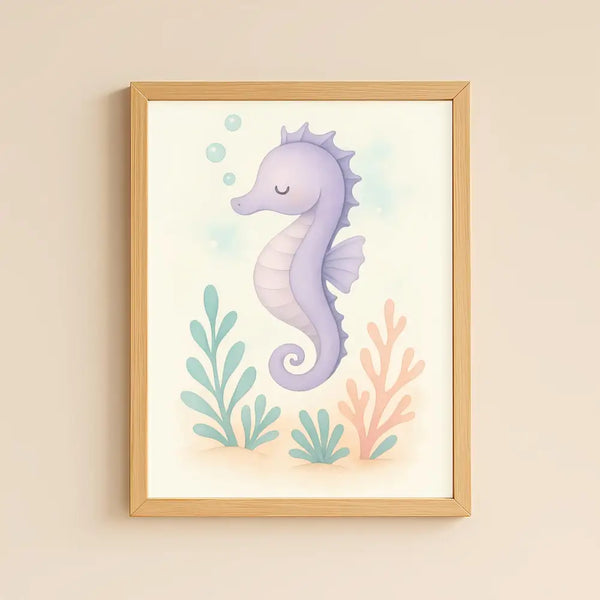 Seahorse Nursery Wall Art Print | Ocean Animal Watercolour | Digital Download