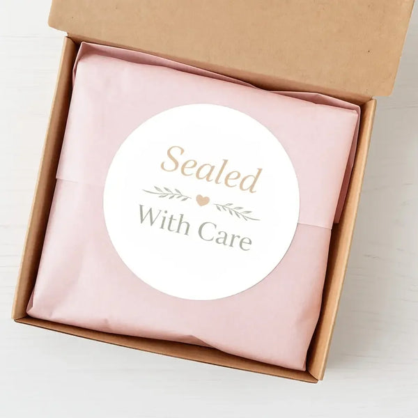 Sealed With Care Stickers | Neutral Packaging Stickers for Small Business | Order Sealing Labels Australia - Sticksy Prints Australia