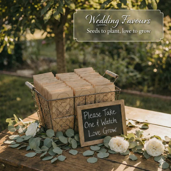 Personalised Wedding Seed Packets Favours | Kraft Press & Seal Envelopes | Names & Date | 70% Recycled - Sticksy Prints Australia