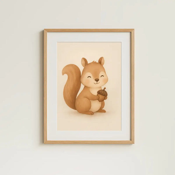Squirrel Nursery Wall Art Print – Woodland Animal Watercolour (Digital Download)