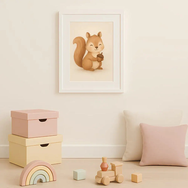 Squirrel Nursery Wall Art Print – Woodland Animal Watercolour (Digital Download)